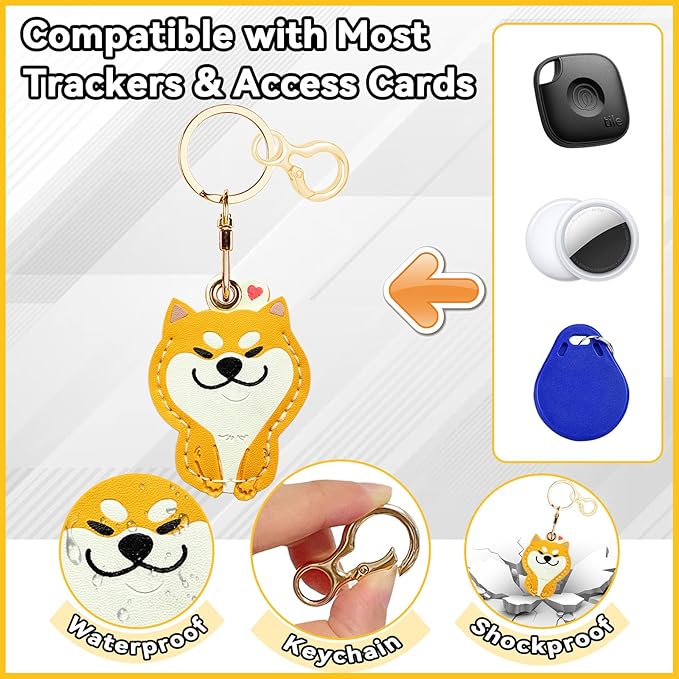 Leather Keychain for Airtag, Cute Protective Keychain Holder Compatible with Apple Air Tag,GPS Case Cover for Keys(Dog)