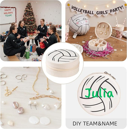 12-Pack Volleyball Mini Travel Jewelry Case Round Volleyball Stuff Portable Jewelry Organizer Storage Case for Christmas Sports Team Club Lovers Birthday Goodie Favors Gifts (Volleyball)