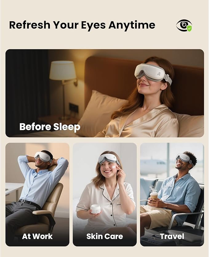 BOB AND BRAD Heated Eye Massager with Remote Control - EyeOasis 2 Plus for Migraines & Dry Eye Relief - Electric Eye Mask with Compression & Music - FSA Eligible Christmas Gifts for Women Men Mom Dad