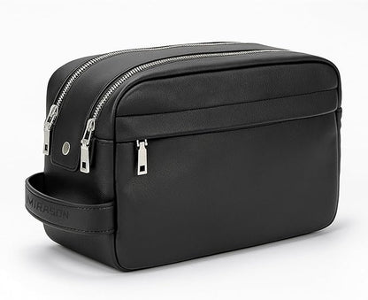 MIRASON Travel Toiletry Bag for Men Leather Travel Bag for Toiletries, Dopp Kit Water-resistant Shower Bag for Shaving Bathroom Organizer Gifts for Men, Black