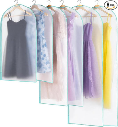 6 Pack Garment Bags for Hanging Clothes - Translucent Suit Bag for Closet Storage, Clothes Cover for Hanging Shirts, Dresses, Travel, Moving - Green
