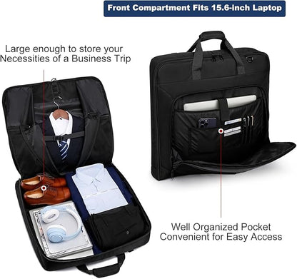Garment Bag Travel Suit Bag for Men Large 40-Inch Carry on Garment Bag Up to 3 Suits for Business Trips,2 in 1 Hanging Suitcase Luggage Bags for Travel,Foldable Carry On Bag Fits 15.6Inch Laptop,Black