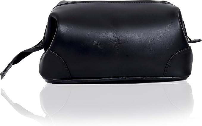HLC Leather Toiletry Bag for Men Best Gift Premium Genuine Dopp Kit Shaving Kit Organizer Travel Kit Pouch Bag 10 inch Size (Black)