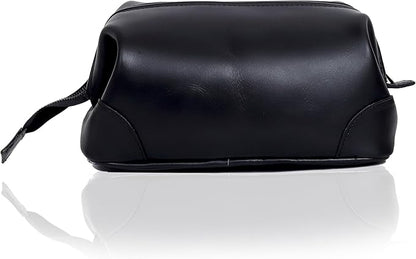 HLC Leather Toiletry Bag for Men Best Gift Premium Genuine Dopp Kit Shaving Kit Organizer Travel Kit Pouch Bag 10 inch Size (Black)