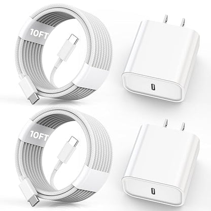 iPhone 16 15 Charger Fast Charging,2Pack 10FT Extra Long USB C to C Fast Charging Cord Woven Cable 20W USB C Charger Block for iPhone 16 Pro Max/16 Plus/iPhone 15/15 Pro Max/iPad Pro/Air/Mini/AirPods