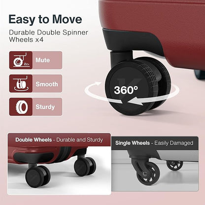Luggage Sets 3 Piece (3-YEARS VIP SERVICE) Hardside Expandable Ultra Durable Polycarbonate Lightweight Carry On Travel Suitcase with TSA Lock Spinner Wheels, Wine Red