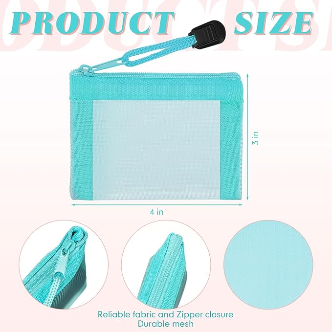 Jexine 24 Pcs Mini Zipper Mesh Bags Lipstick Cosmetic Accessories Organizer Nylon Makeup Zipper Pouch Small Cosmetic Bag for Purse Beauty Mesh Travel Pouch for Women(4 x 3 Inch,Bright Color)
