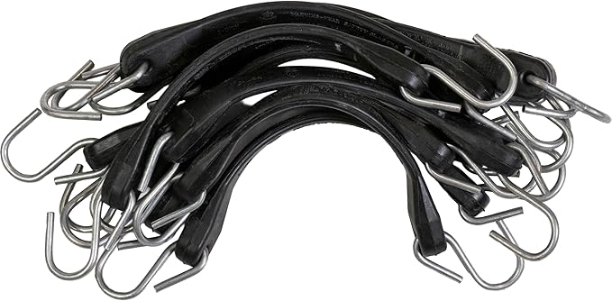US Cargo Control 9 Inch Rubber Bungee Cords with S-Hooks (10-Pack), 14 Inch Stretch, Rubber Tarp Straps with Hooks for Flatbed Tarps, Trailers, Pickup Trucks, Tarps, Motorcycles, Canopies