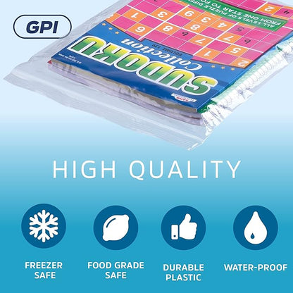 GPI - 12" x 15" Zip Bags, 100 Count, Clear Plastic Reclosable Zipper Poly Baggies, with Resealable Zip Top Lock. for Freezer, Apparel, Clothing, Food, Home & Office Supplies.