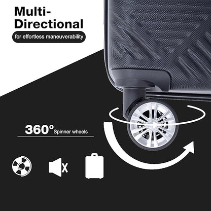Luggage 4 Piece Set, Hardshell ABS Suitcase Set with Double Spinner Wheels, Lightweight Durable Large Luggage set, Carry On and Checked Travel Luggage, Black