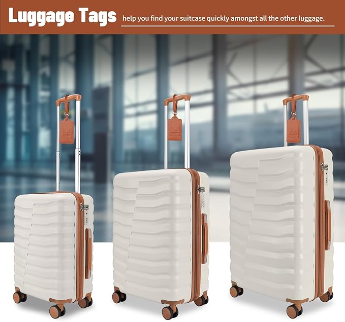 5-Piece Lightweight Luggage with Backpack Sets, ABS+PC Hard Shell Suitcase with TSA Lock & YKK Zipper (White, 20in/24in/28in/BP/TB)