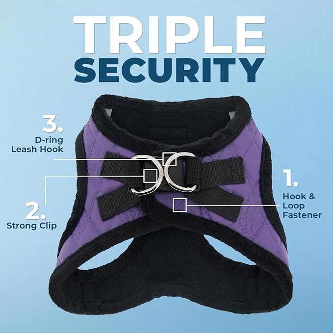 Best Pet Supplies - All Weather Mesh/Plush, Reflective, No Pull Harness for Small, Medium Dogs, Cats - Secure with Hook & Loop Fastener, Buckle, Double D-Rings - Purple Faux Leather, S