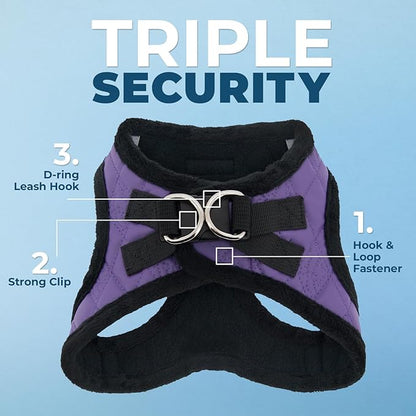 Best Pet Supplies - All Weather Mesh/Plush, Reflective, No Pull Harness for Small, Medium Dogs, Cats - Secure with Hook & Loop Fastener, Buckle, Double D-Rings - Purple Faux Leather, S