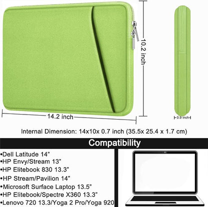 Askuko Laptop Sleeve 14 inch, Shockproof Protective Computer Cover, Durable Carrying Bag Laptop Case Compatible with 14"" MacBook Air/Pro HP Asus Lenovo Notebook, Light Green