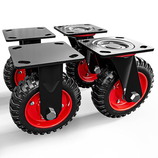 6 Inch Caster Wheels Set of 4 (2 Swivel & 2 Fixed), Heavy Duty Rubber Casters with Knobby Tread for All-Terrain Use, 1320 lb Capacity, Smooth Rolling Wheels for Workbench, Cart, Dolly, Chicken Coop