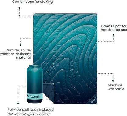 Rumpl Original Puffy Blanket - Warm, Water-Resistant Camping Blanket with 100% Recycled Synthetic Insulation, 52"x75", Original Puffy V2, Ocean Fade