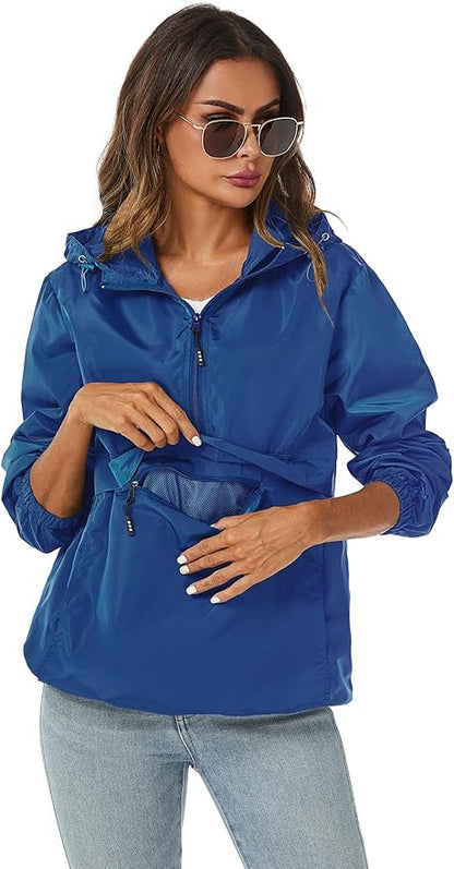 Avoogue Womens Rain Jacket with Hood,Pullover,Packable,Lightweight,Windbreaker,Waterproof,Breathable.