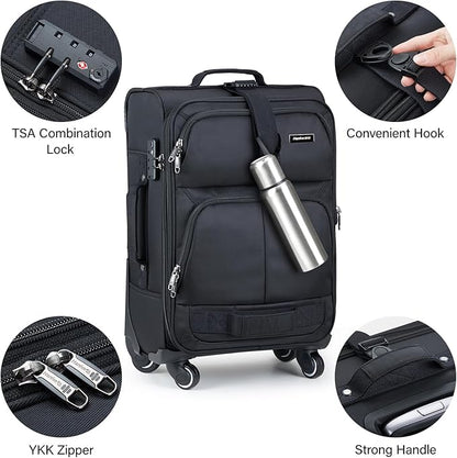 Hanke 3 Piece luggage Sets Softside Expandable luggage with Spinner Wheels TSA Lock,Travel Lightweight Luggage Sets,Black