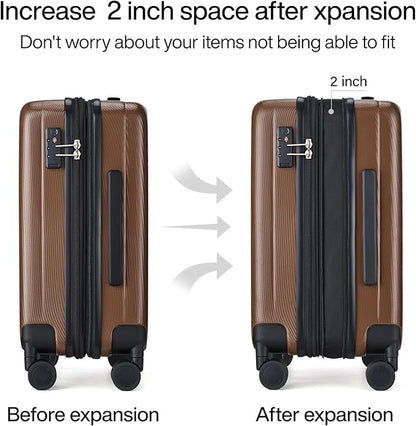 Hanke Expandable Hard Shell Luggage Sets 2 piece Carry on Luggage with Wheels Suitcases Lightweight Checked TSA Luggage Rolling Large Suitcase Travel Luggage Bag Woman Men 20/29 Inch(Brown)