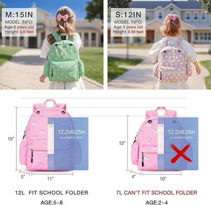 STEAMEDBUN Corduroy Kids Backpack for Girls 5-8: Girls Backpack for Elementary Kindergarten - 15 inch Cute Backpacks for Kids - Rainbow