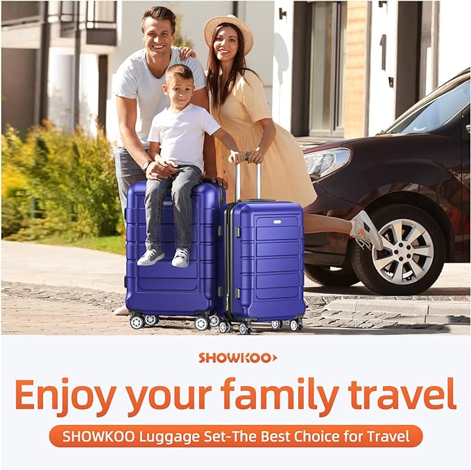 SHOWKOO Luggage Sets Expandable PC+ABS Durable Suitcase Sets Double Wheels TSA Lock 4 Piece Luggage Set Royal Blue