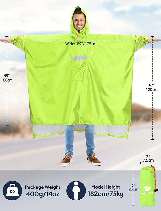 ANYOO Hooded Rain Poncho for Adults Waterproof Lightweight Rain Coat for Men Women Reusable Rain Jacket for Emergency Outdoor