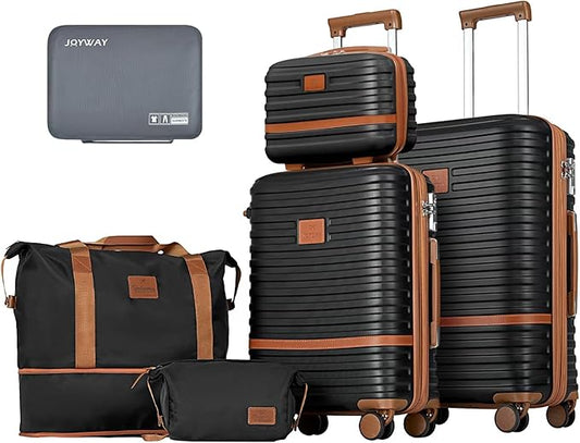 Joyway Expandable Luggage Sets 2 Piece Carry on and Check,Hardside Suitcase with Spinner Wheels and TSA Lock (Black,13/20/24)