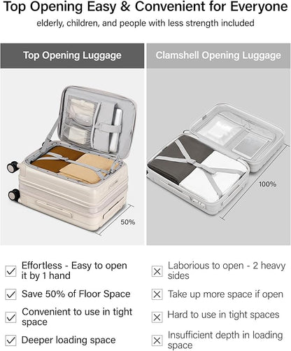 Hanke 20 Inch Expandable Carry On Luggage Airline Approved Top Opening Hard Shell Suitcases with Wheels Lightweight Travel Luggage Carry On Suitcase for Woman Men-Ivory White