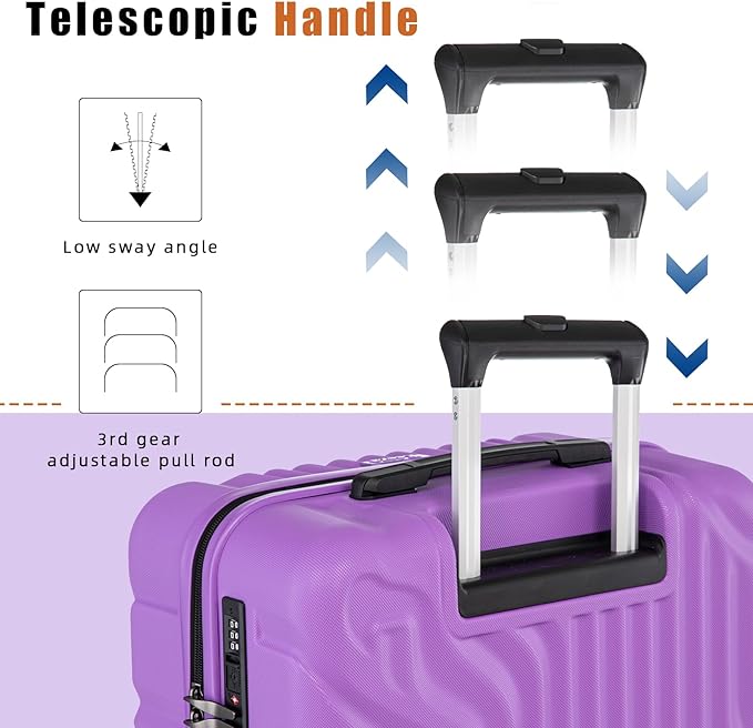 Luggage Sets Suitcase Sets 5 Piece Luggage Sets Suitcase with ABS Hard Shell Lightweight TSA Lock and Double Rotatable Detachable Wheels(Purple,20"/24"/28"/DB/TB)