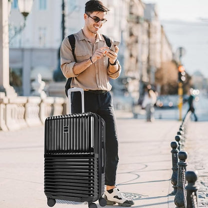 World Traveler Dejuno Tonal 28-Inch Polycarbonate Lightweight Hardside Expandable Spinner Luggage Suitcase with TSA Lock - Onyx