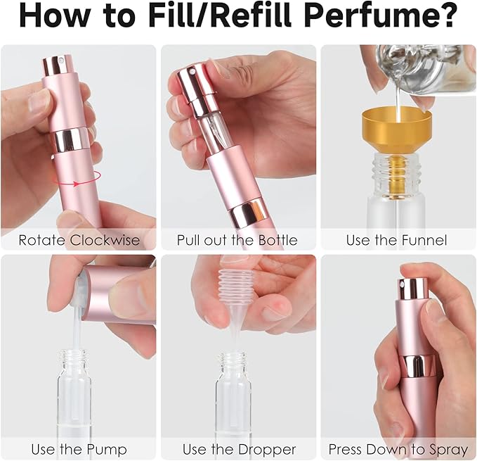 Saiveina 8ml Travel Refillable Perfume Bottles, Mini Cologne Perfume Spray Bottle, Empty Pocket Perfume for Travel and Outgoing(5 Pack)