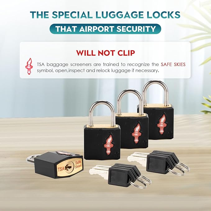 4 Pack Black TSA Approved Key Luggage Lock for Suitcases, Carry-On Bags, Backpacks & Laptop Cases