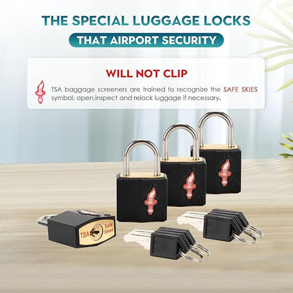 4 Pack Black TSA Approved Key Luggage Lock for Suitcases, Carry-On Bags, Backpacks & Laptop Cases