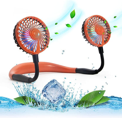 VAGAU Portable Cooling Neck Fan, Rechargeable USB With Colorful LED Lights, 360 Rotation, Wearable Air Conditioner for Office Travel Sport, 3 Adjustable Speeds (Orange)