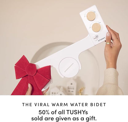 TUSHY Spa Self-Cleaning Warm Water Toilet Bidet Attachment. Adjustable Nozzle, Angle & Pressure Control. Easy DIY Home Install, Requires Sink Access for Optional Warm Water Control. (Biscuit/Platinum)