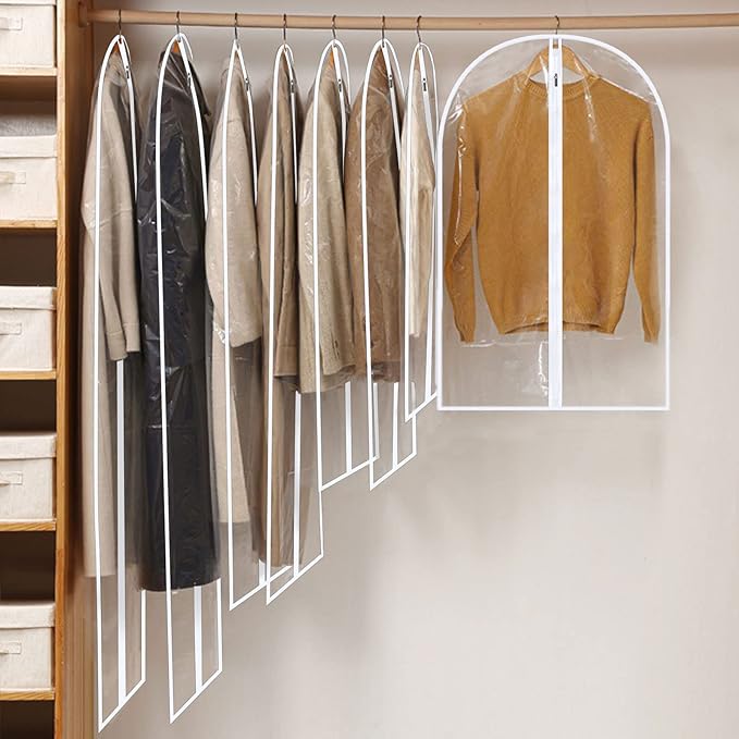 Garment Bags for Hanging Clothes, SMINDER Clear Plastic Bags Full Zipper PEVA Breathable Lightweight Garment Covers for Closet Storage, Suitable for Shirts, Jackets, Gowns (Mixed Set/12 Pack)