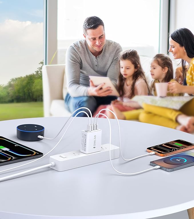2Pack USB C Fast Charger Block,60W 5-Port USB Wall Charger Brick,2 USB A & 3 USB C PD3.0 Power Adapter Multiport Type C Charging Plug for iPhone 17/16/15/14,Pad Mini/Pro,AirPods 4,GalaxyS25(White)