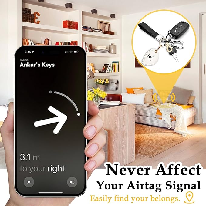 Leather Keychain for Airtag, Cute Protective Keychain Holder Compatible with Apple Air Tag,GPS Item Tracker Case Cover for Keys,Bags,Pets,Luggage(Dog)