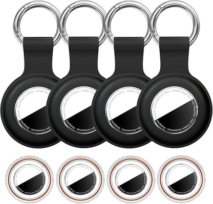 [4 Pack] for Airtag Holder Waterproof Case for Air Tags with Keychain,Shockproof GPS Cover [Anti-Scratch] [PC+Silicone] for Apple Tracker Item Tag Finders Accessories, Black