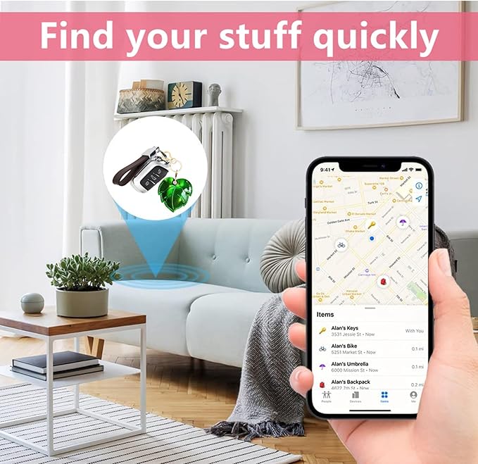 Shiny Leather Charm Keychain Holder Case Compatible with AirTag,Cute Protective Cover with Keyring,Anti-Scratch Finder GPS Tracker Case for Wallet Keys,Bag,Pets(Leaf)