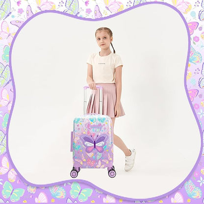Kid's Luggage Set 2 Piece Suitcase Set 16" Hardside Luggage with Spinner Wheels Girls Carry on Toddler Travel Rolling Suitcase with Neck Pillow Airline Approved