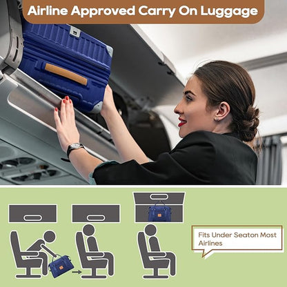 Joyway 5 Piece Luggage Set with Cup Holder, Expandable 25% Capacity, Includes Handbag, Anti Slip Wheels, Hook, Smart Carry On Suitcase for Men and Women, Spinner Travel Blue