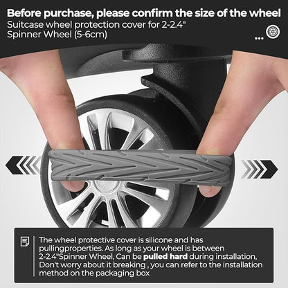 8 Pcs Upgrade Luggage Wheel Covers, Carry On Luggage Suitcases,Wear-Resistant, Anti-Noise, Silicone Wheel Protective Covers for 2-2.4" Spinner Wheel,Essential Travel Accessories (Grey)