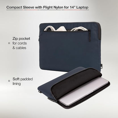 Incase Compact Laptop Sleeve with Flight Nylon - 14-inch MacBook/Laptop & iPad/Tablet Sleeve - Faux Fur Lining, Lightweight, Durable, Weather Resistant, Slip Pocket for Accessories - Navy