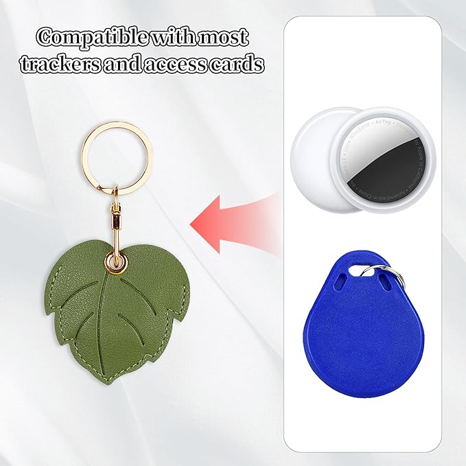 Leather Keychain Case Holder Compatible with Apple AirTag, GPS Airtag Keychain Finder Tracker with Key Ring, Anti-Scratch Protective Air Tag Cover