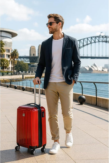 World Traveler Contour 20-Inch Carry-On Polycarbonate Hardside Expandable Spinner Luggage with TSA Lock - Red