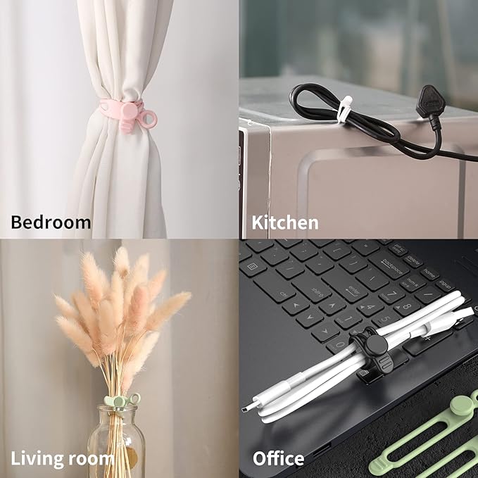 [20Park]UMUST Silicone Cable Ties,Reusable Cable Management Organizer, Multipurpose Elastic Cord Organizer for Bundling and Fastening Cable Cords Wires(black,white,pink,green)