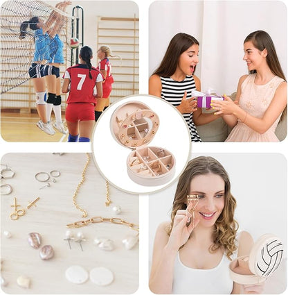12-Pack Volleyball Mini Travel Jewelry Case With Mirror Round Volleyball Stuff Portable Jewelry Organizer Storage Case for Christmas Sports Team Club Lovers Birthday Goodie Favors Gifts (Mirror)