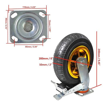 8 Inch Heavy Duty Casters Wheels Set of 4 Swivel Industrial Casters Rubber Wheels Tires for Cart Bench Shop Dolly Outdoor Wheels Replacement with 2 Brake and 3000Lbs Load Capacity, 4 Pack