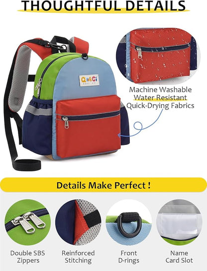 Toddler Backpack with Leash for Boys Girls Kids Kindergarten Nursery, 11” Baby Leash Backpack with Reflective, Toddler Bookbag with Anti-Lost Harness for Walking, Orange&Red